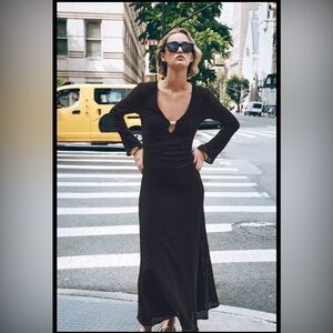 NWT Zara Brown Midi Crochet Dress